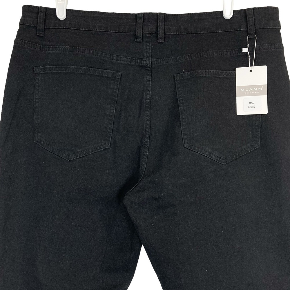 NWT MLANM Vogue Women Black Denim Jeans Plus 40 Distressed Embroidered Stretch - Picture 4 of 11